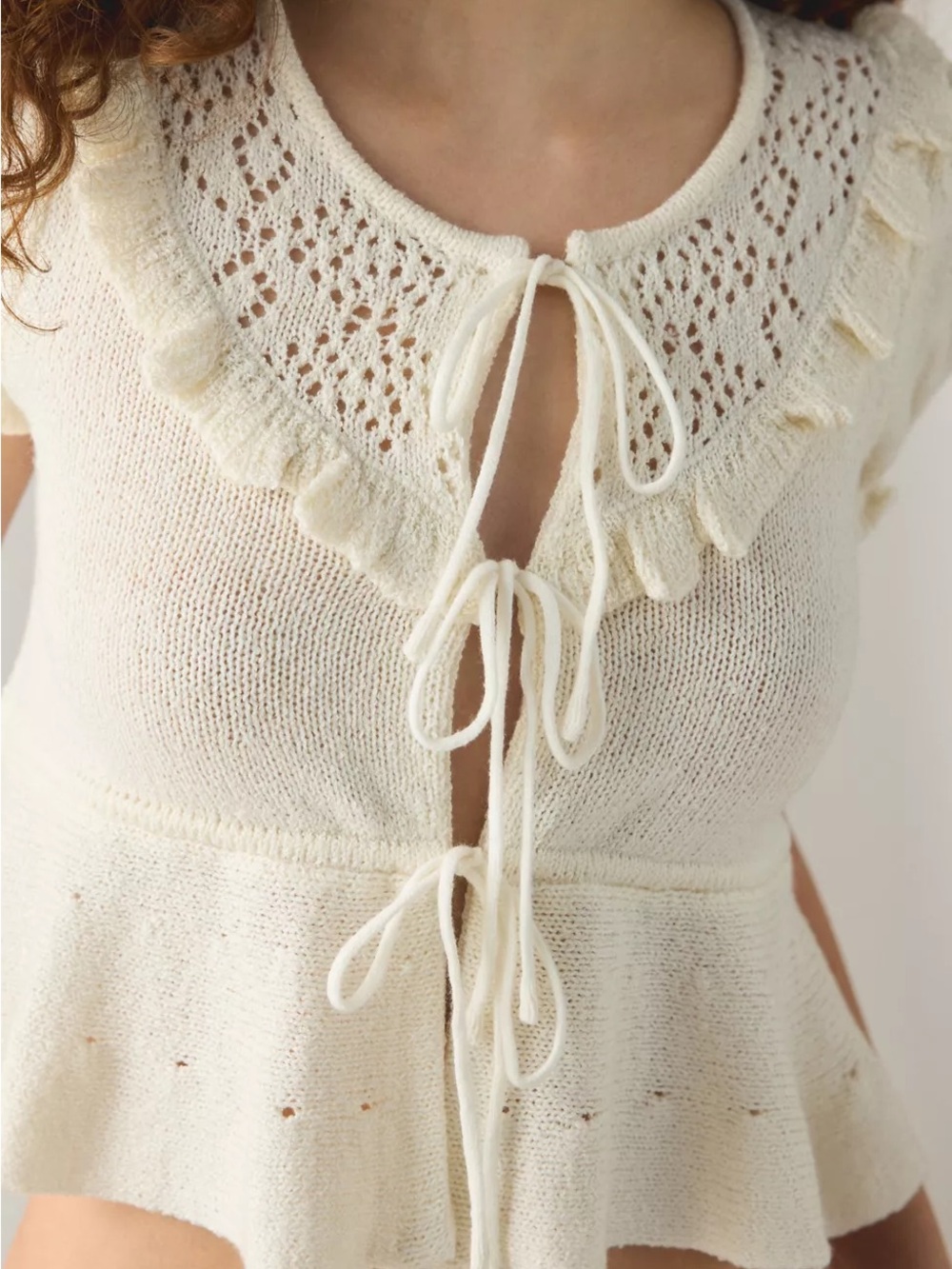 Kimchi blue sabrina fly away Cream Crochet-Trim Tie-Front Top - Picture 2 of 4